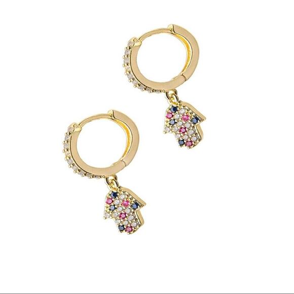 14K Gold Plated Evil Eye Mini Hoop Huggie Earrings - Picture 3 of 5